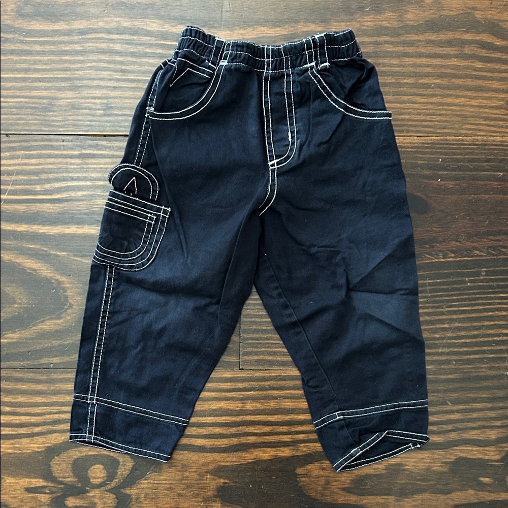 Black Kids Cargo Pants with White Stitching